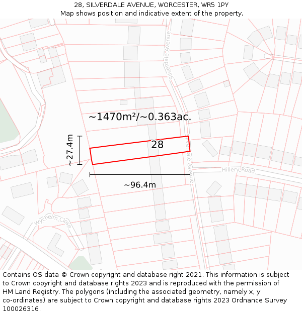 28, SILVERDALE AVENUE, WORCESTER, WR5 1PY: Plot and title map