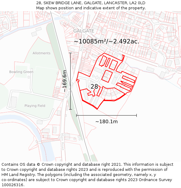 28, SKEW BRIDGE LANE, GALGATE, LANCASTER, LA2 0LD: Plot and title map