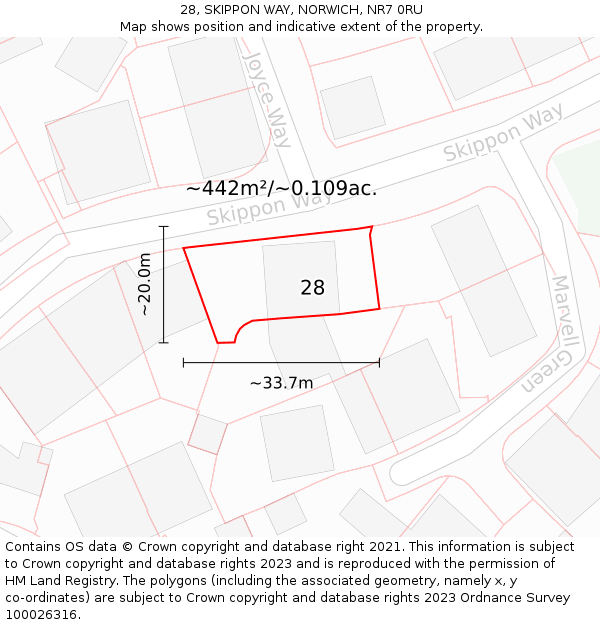 28, SKIPPON WAY, NORWICH, NR7 0RU: Plot and title map