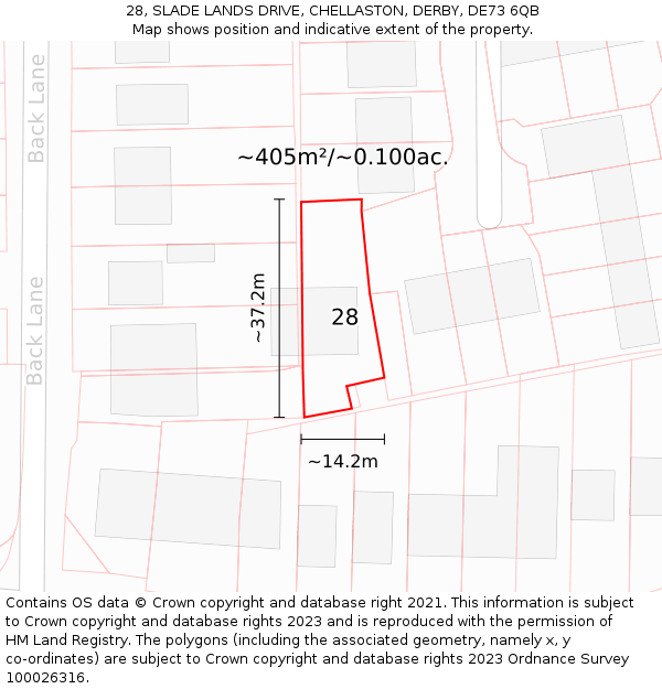 28, SLADE LANDS DRIVE, CHELLASTON, DERBY, DE73 6QB: Plot and title map