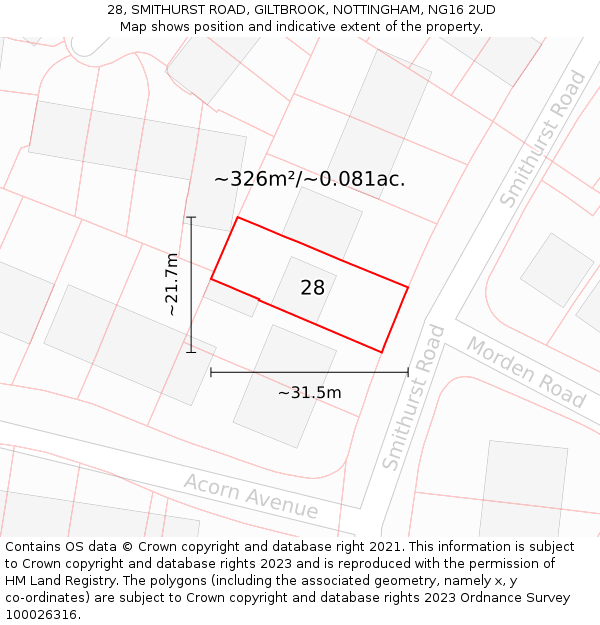 28, SMITHURST ROAD, GILTBROOK, NOTTINGHAM, NG16 2UD: Plot and title map