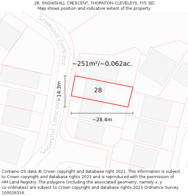 28, SNOWSHILL CRESCENT, THORNTON-CLEVELEYS, FY5 3JD: Plot and title map