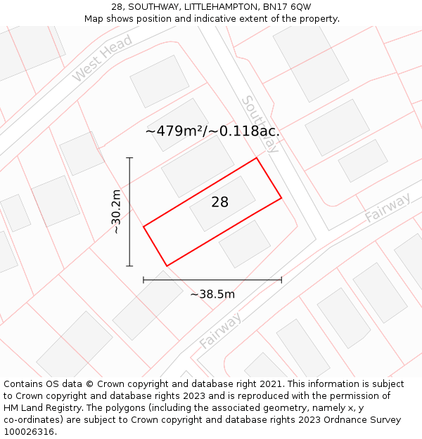 28, SOUTHWAY, LITTLEHAMPTON, BN17 6QW: Plot and title map