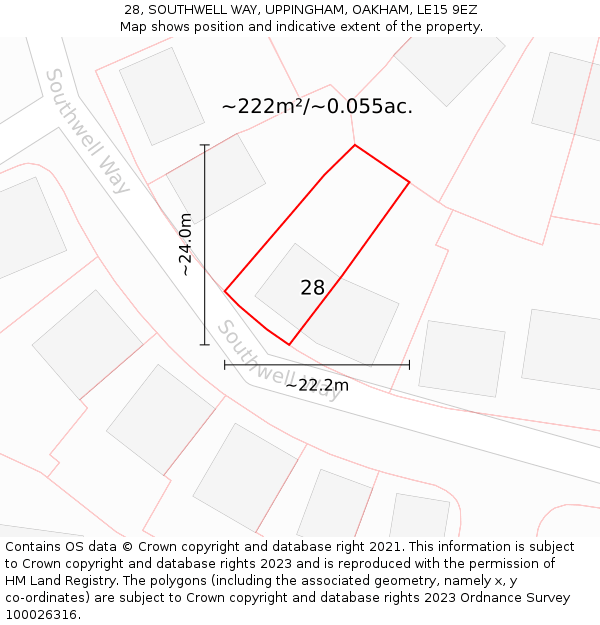28, SOUTHWELL WAY, UPPINGHAM, OAKHAM, LE15 9EZ: Plot and title map