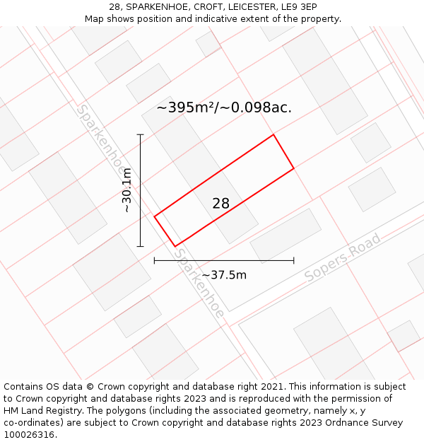 28, SPARKENHOE, CROFT, LEICESTER, LE9 3EP: Plot and title map