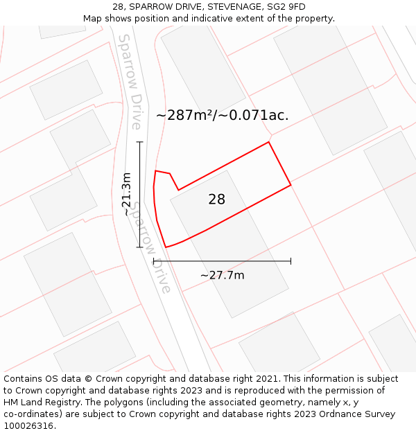 28, SPARROW DRIVE, STEVENAGE, SG2 9FD: Plot and title map