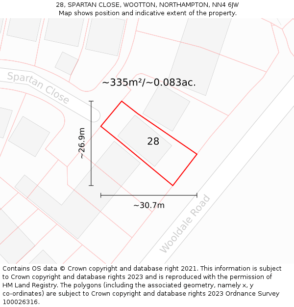 28, SPARTAN CLOSE, WOOTTON, NORTHAMPTON, NN4 6JW: Plot and title map