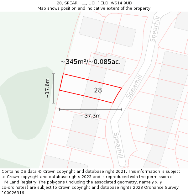 28, SPEARHILL, LICHFIELD, WS14 9UD: Plot and title map
