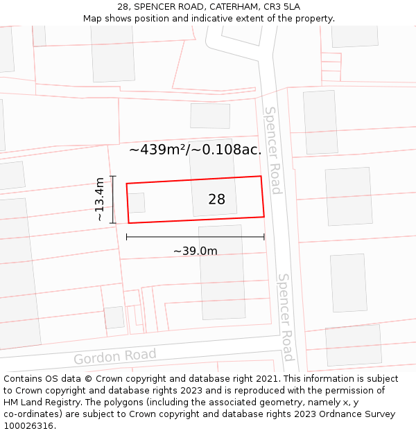 28, SPENCER ROAD, CATERHAM, CR3 5LA: Plot and title map