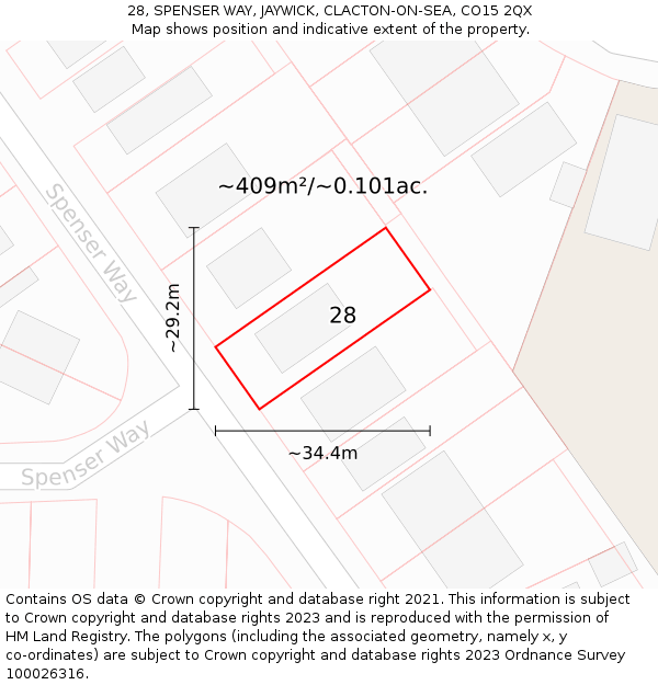 28, SPENSER WAY, JAYWICK, CLACTON-ON-SEA, CO15 2QX: Plot and title map