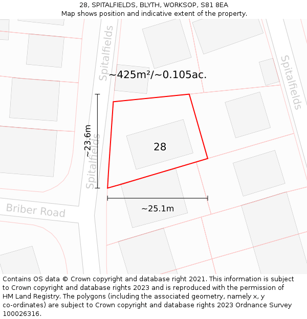 28, SPITALFIELDS, BLYTH, WORKSOP, S81 8EA: Plot and title map