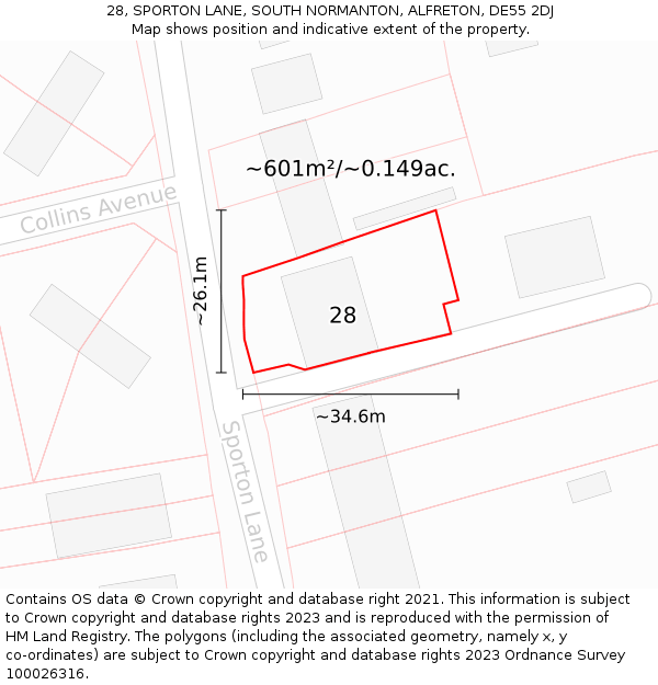 28, SPORTON LANE, SOUTH NORMANTON, ALFRETON, DE55 2DJ: Plot and title map