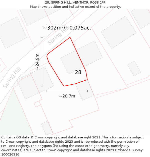 28, SPRING HILL, VENTNOR, PO38 1PF: Plot and title map