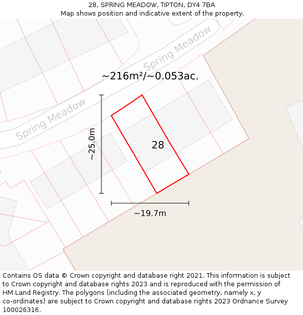 28, SPRING MEADOW, TIPTON, DY4 7BA: Plot and title map