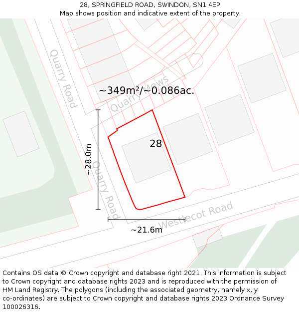 28, SPRINGFIELD ROAD, SWINDON, SN1 4EP: Plot and title map