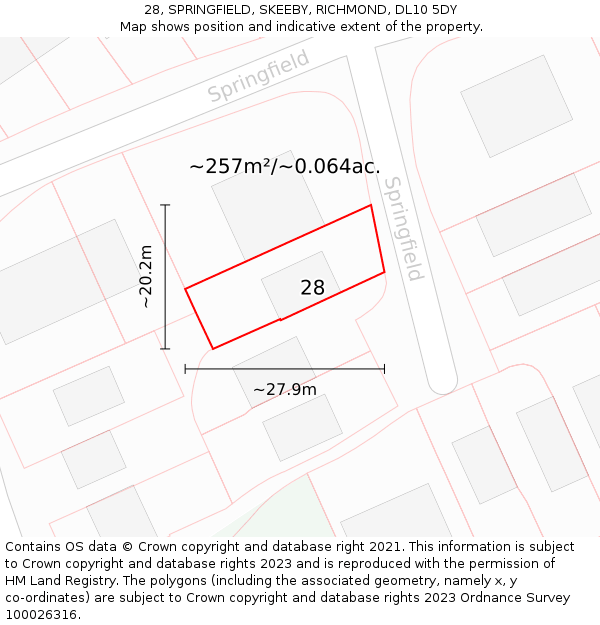 28, SPRINGFIELD, SKEEBY, RICHMOND, DL10 5DY: Plot and title map