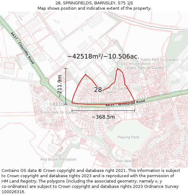 28, SPRINGFIELDS, BARNSLEY, S75 1JS: Plot and title map
