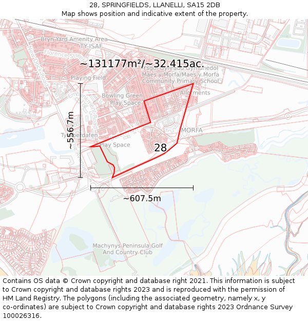 28, SPRINGFIELDS, LLANELLI, SA15 2DB: Plot and title map
