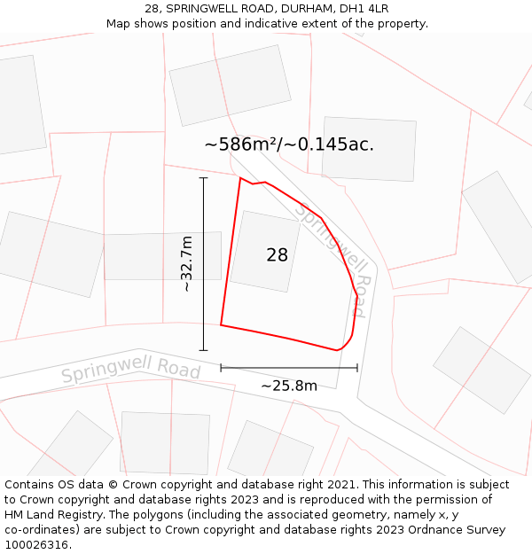 28, SPRINGWELL ROAD, DURHAM, DH1 4LR: Plot and title map
