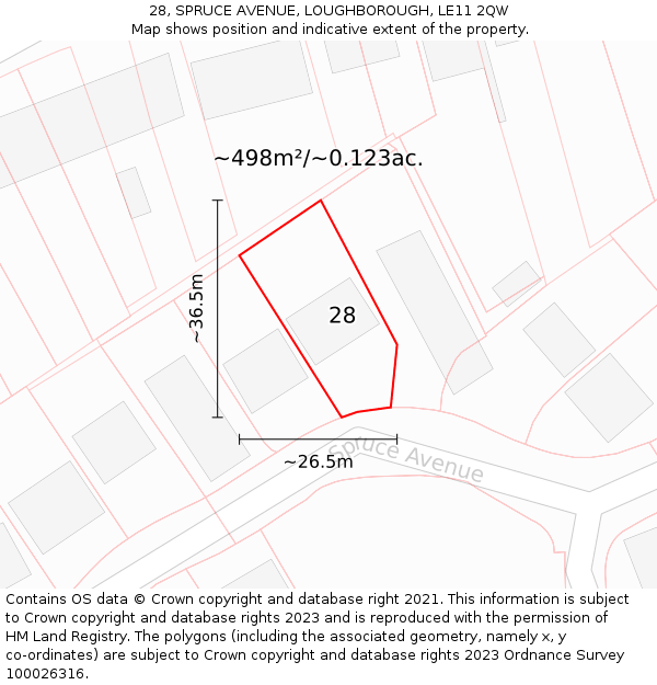 28, SPRUCE AVENUE, LOUGHBOROUGH, LE11 2QW: Plot and title map