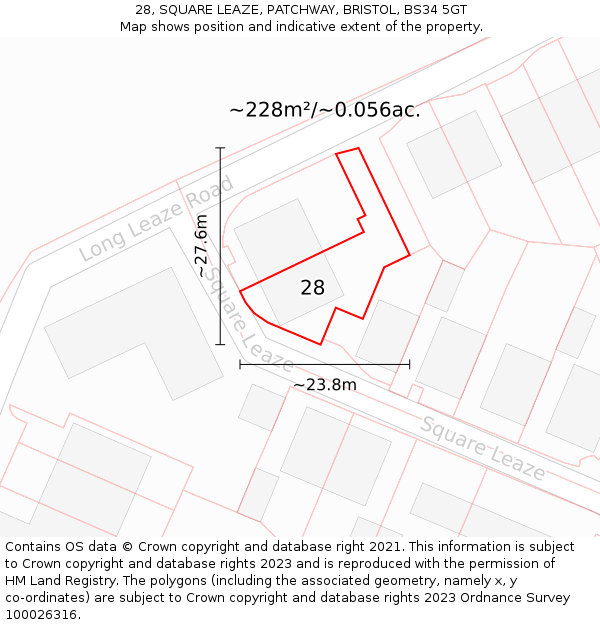 28, SQUARE LEAZE, PATCHWAY, BRISTOL, BS34 5GT: Plot and title map