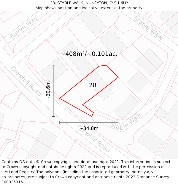 28, STABLE WALK, NUNEATON, CV11 6UY: Plot and title map