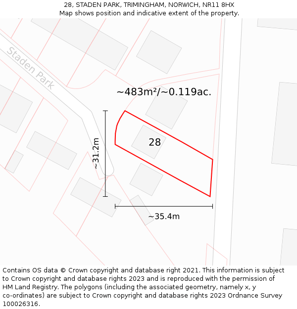 28, STADEN PARK, TRIMINGHAM, NORWICH, NR11 8HX: Plot and title map