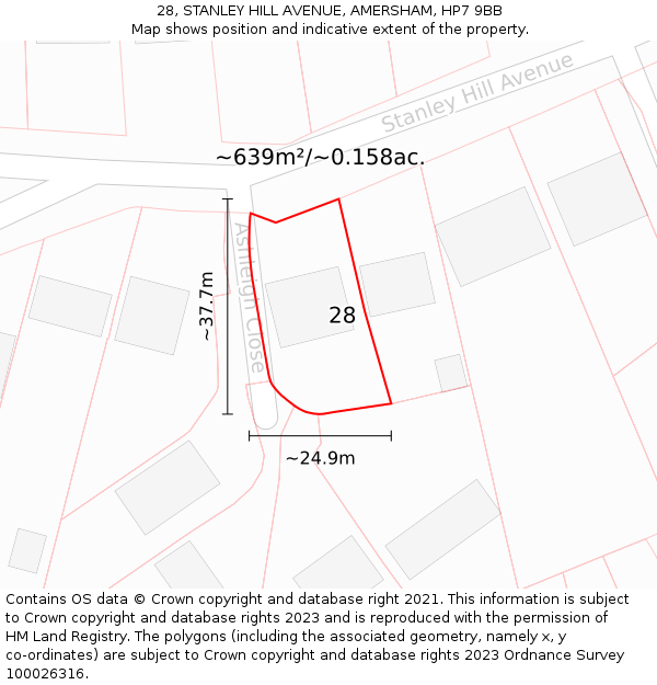 28, STANLEY HILL AVENUE, AMERSHAM, HP7 9BB: Plot and title map
