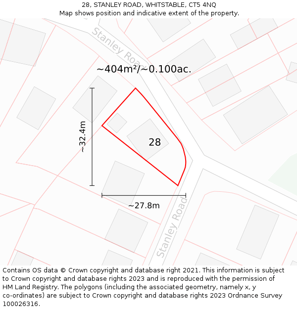 28, STANLEY ROAD, WHITSTABLE, CT5 4NQ: Plot and title map