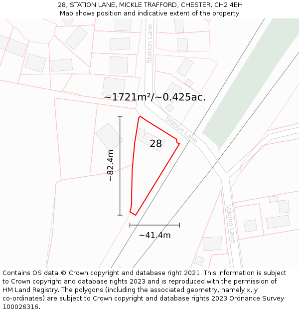 28, STATION LANE, MICKLE TRAFFORD, CHESTER, CH2 4EH: Plot and title map