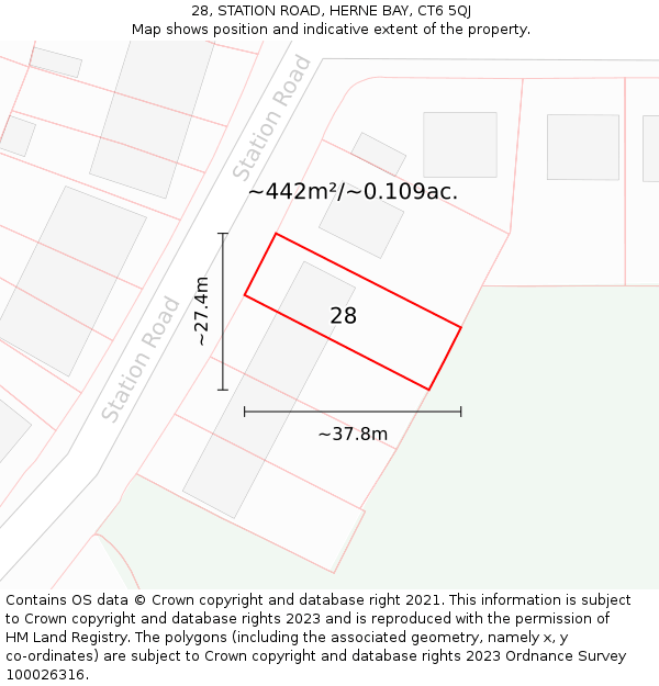 28, STATION ROAD, HERNE BAY, CT6 5QJ: Plot and title map