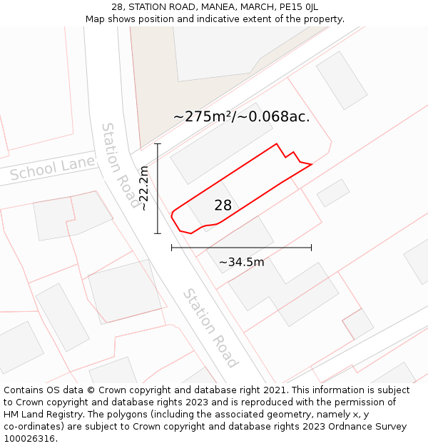 28, STATION ROAD, MANEA, MARCH, PE15 0JL: Plot and title map