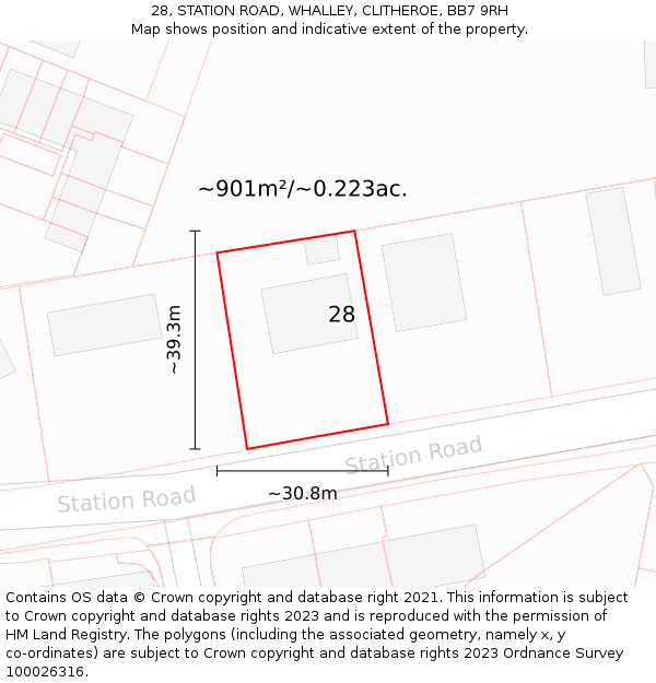 28, STATION ROAD, WHALLEY, CLITHEROE, BB7 9RH: Plot and title map