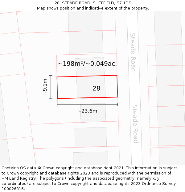 28, STEADE ROAD, SHEFFIELD, S7 1DS: Plot and title map