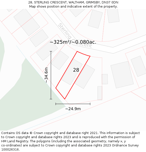 28, STERLING CRESCENT, WALTHAM, GRIMSBY, DN37 0DN: Plot and title map