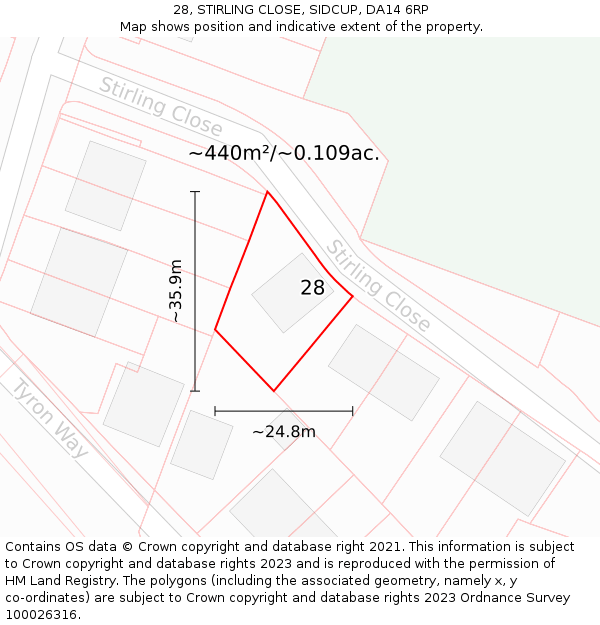 28, STIRLING CLOSE, SIDCUP, DA14 6RP: Plot and title map