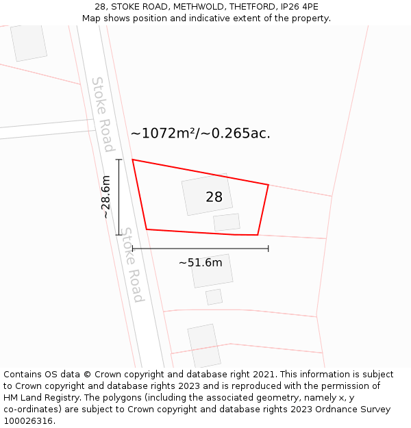 28, STOKE ROAD, METHWOLD, THETFORD, IP26 4PE: Plot and title map