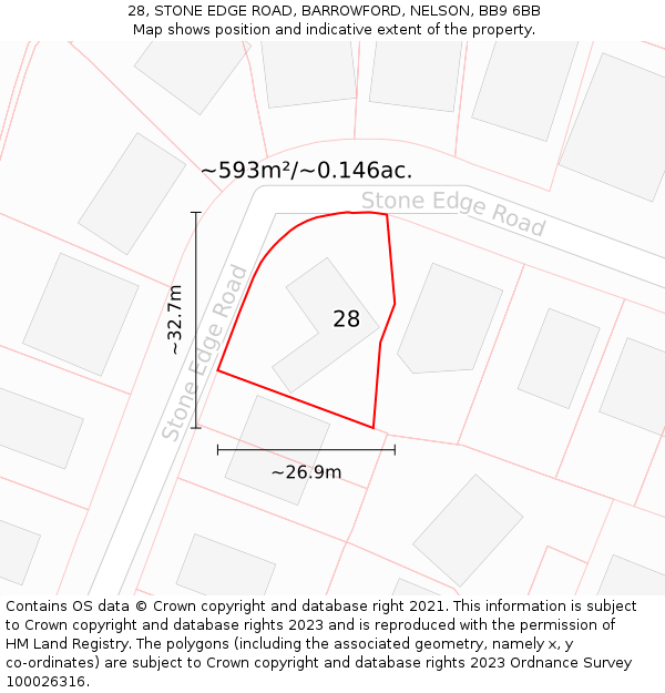 28, STONE EDGE ROAD, BARROWFORD, NELSON, BB9 6BB: Plot and title map