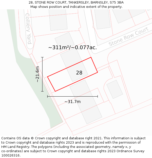 28, STONE ROW COURT, TANKERSLEY, BARNSLEY, S75 3BA: Plot and title map