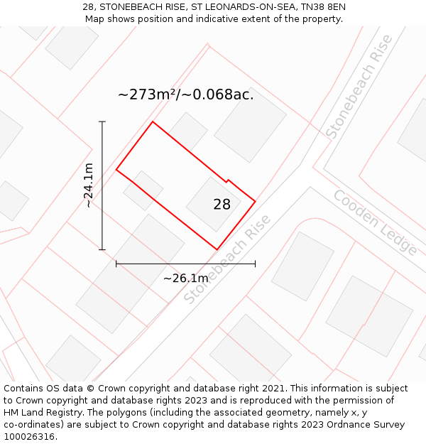 28, STONEBEACH RISE, ST LEONARDS-ON-SEA, TN38 8EN: Plot and title map