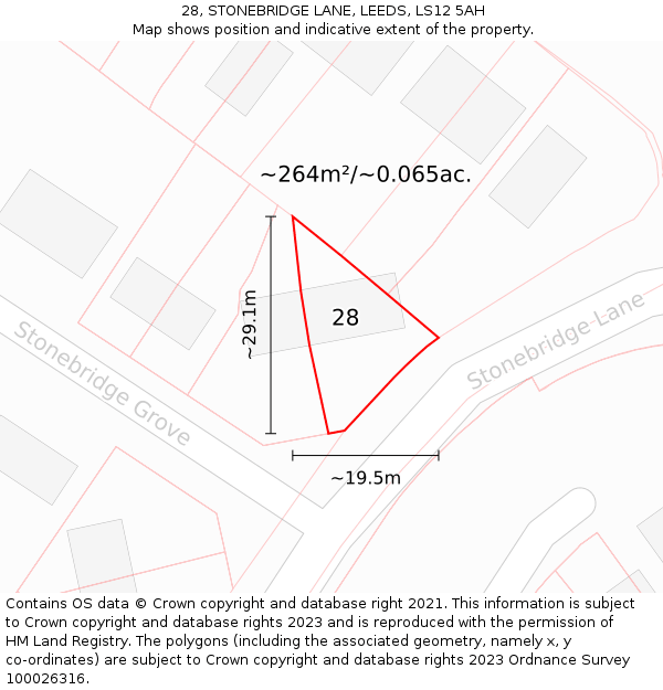 28, STONEBRIDGE LANE, LEEDS, LS12 5AH: Plot and title map