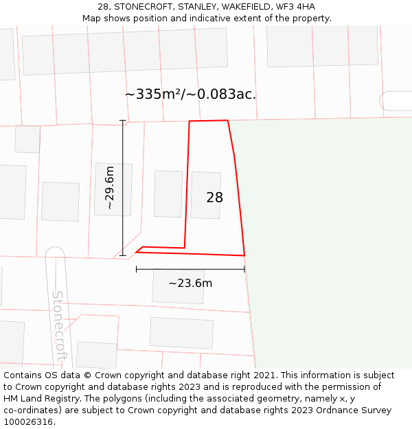 28, STONECROFT, STANLEY, WAKEFIELD, WF3 4HA: Plot and title map