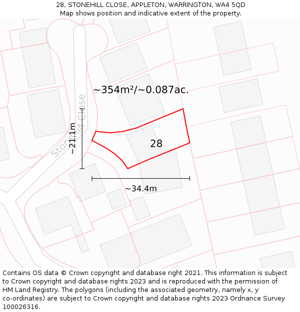 28, STONEHILL CLOSE, APPLETON, WARRINGTON, WA4 5QD: Plot and title map