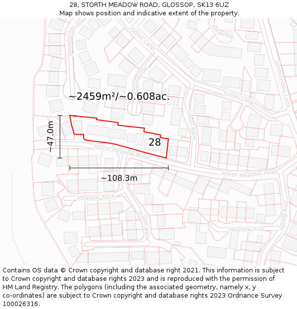 28, STORTH MEADOW ROAD, GLOSSOP, SK13 6UZ: Plot and title map