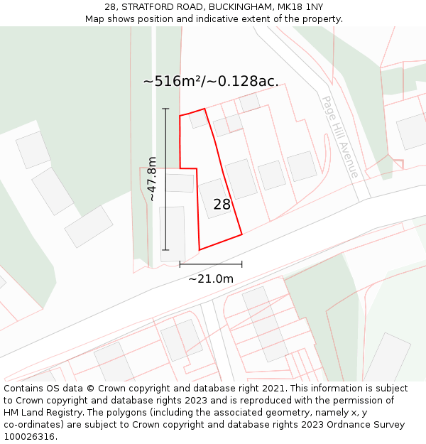 28, STRATFORD ROAD, BUCKINGHAM, MK18 1NY: Plot and title map