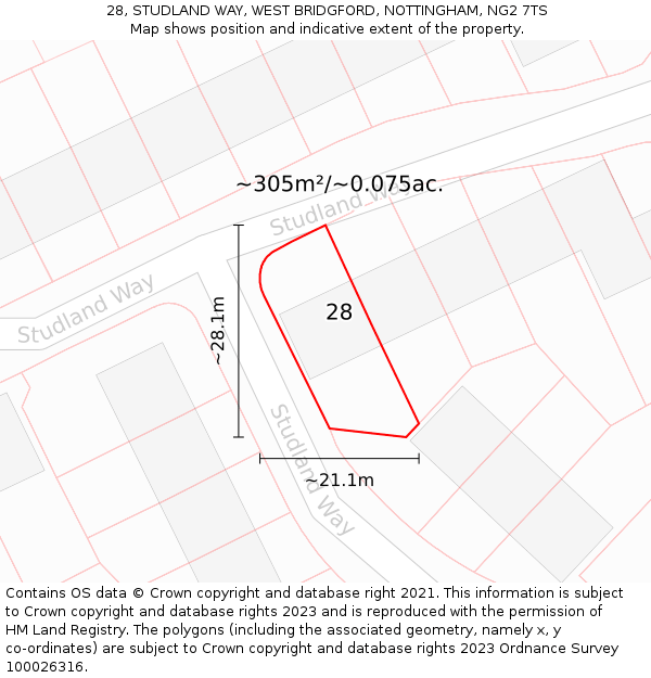 28, STUDLAND WAY, WEST BRIDGFORD, NOTTINGHAM, NG2 7TS: Plot and title map