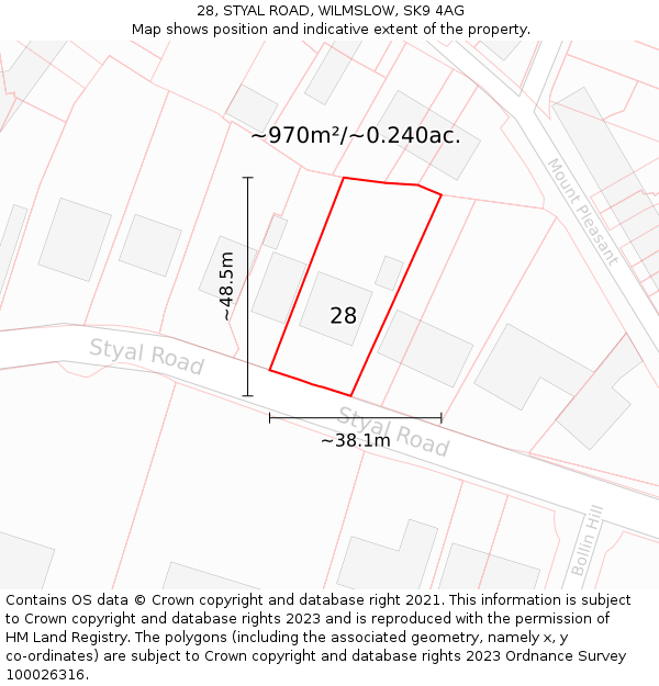 28, STYAL ROAD, WILMSLOW, SK9 4AG: Plot and title map