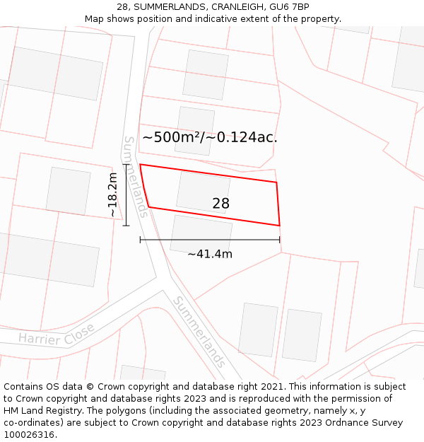 28, SUMMERLANDS, CRANLEIGH, GU6 7BP: Plot and title map