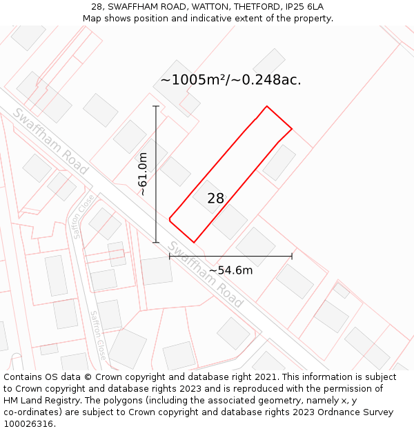 28, SWAFFHAM ROAD, WATTON, THETFORD, IP25 6LA: Plot and title map