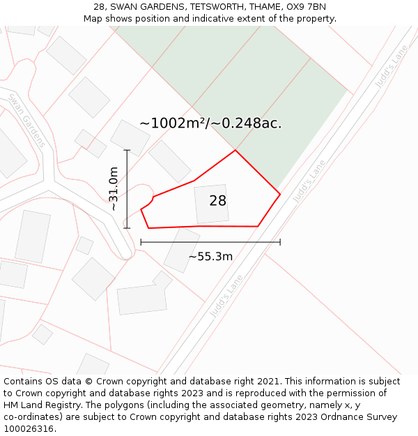 28, SWAN GARDENS, TETSWORTH, THAME, OX9 7BN: Plot and title map